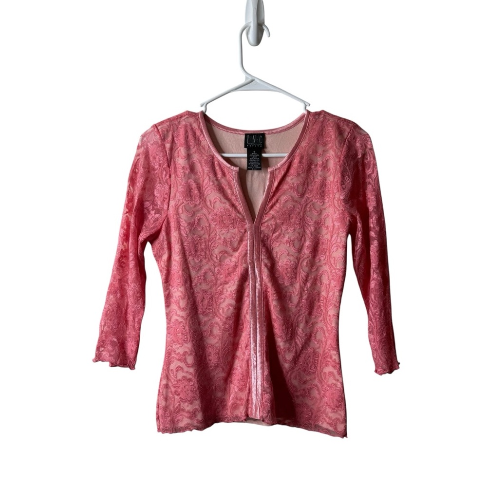 Vintage INC Pink Lace Corset 3/4 Sleeve Y2K 90s Blouse